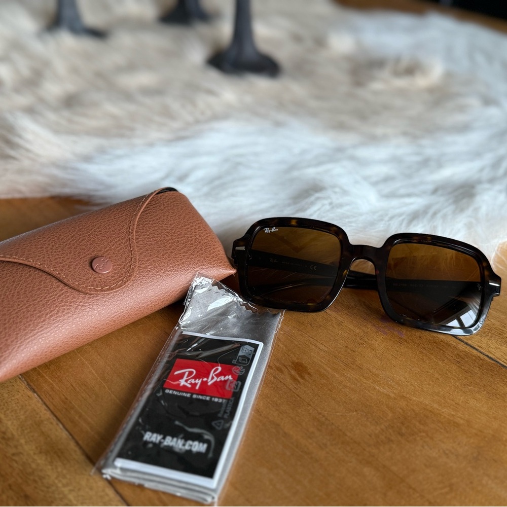 Ray-Ban Square Sunglasses with Dark Brown Lenses